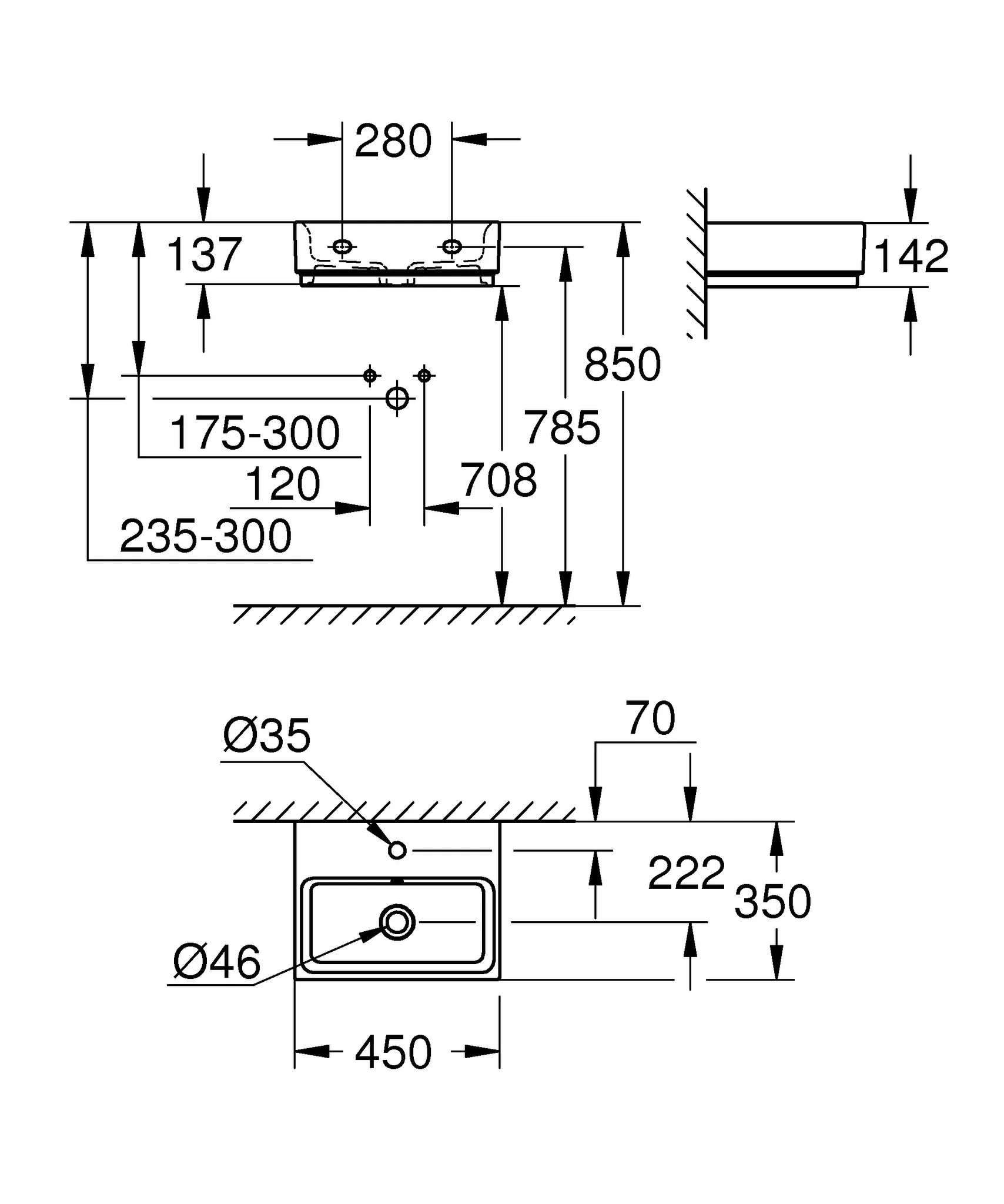 Grohe Cube Keramik Handwaschbecken, wandhängend, 455 x 350 mm, PureGuard Hygieneoberfläche, alpinweiß Grohe Cube Keramik Handwaschbecken, wandhängend, 455 x 350 mm, PureGuard Hygieneoberfläche, alpinweiß