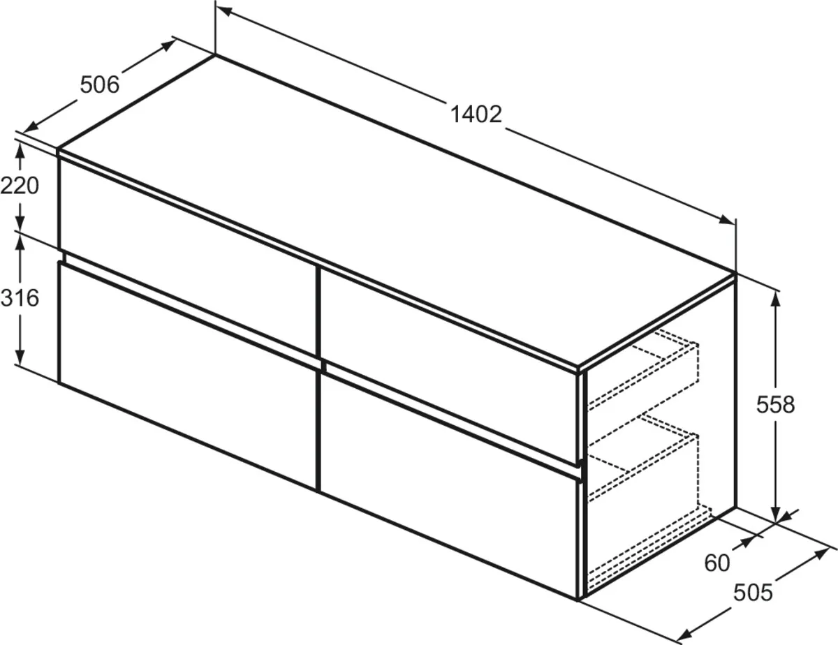 Ideal Standard Waschtischunterschrank „Finesse“ 140,2 × 55,8 × 50,5 cm