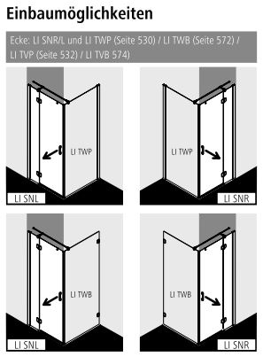 Kermi Duschtür Schwingtür mit Festfeld mit Wandprofil links für Ecke „LIGA“ 200 cm Glas Klar, Profile Silber Hochglanz, Drehtür mit festem Paneel