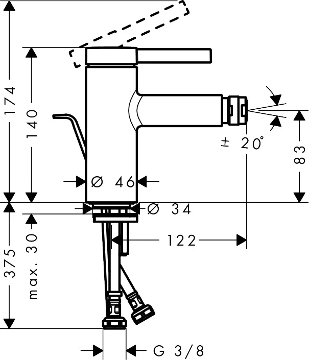Hansgrohe Bidetmischer Zesis S, Einhebel-Bidetmischer mit Metall-Zugstangen-Ablaufgarnitur, Chrom, Ausladung 122 mm, Auslaufhöhe 83 mm
