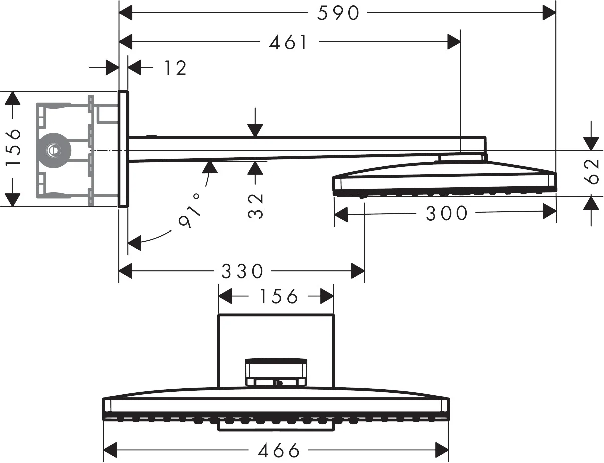 Hansgrohe AXOR ShowerSolutions Kopfbrause 460/300 3jet mit Brausearm und eckiger Rosette, Chrom, 466 x 300 mm, 18,4 l/min Durchfluss Hansgrohe AXOR ShowerSolutions Kopfbrause 460/300 3jet mit Brausearm und eckiger Rosette, Chrom, 466 x 300 mm, 18,4 l/min Durchfluss