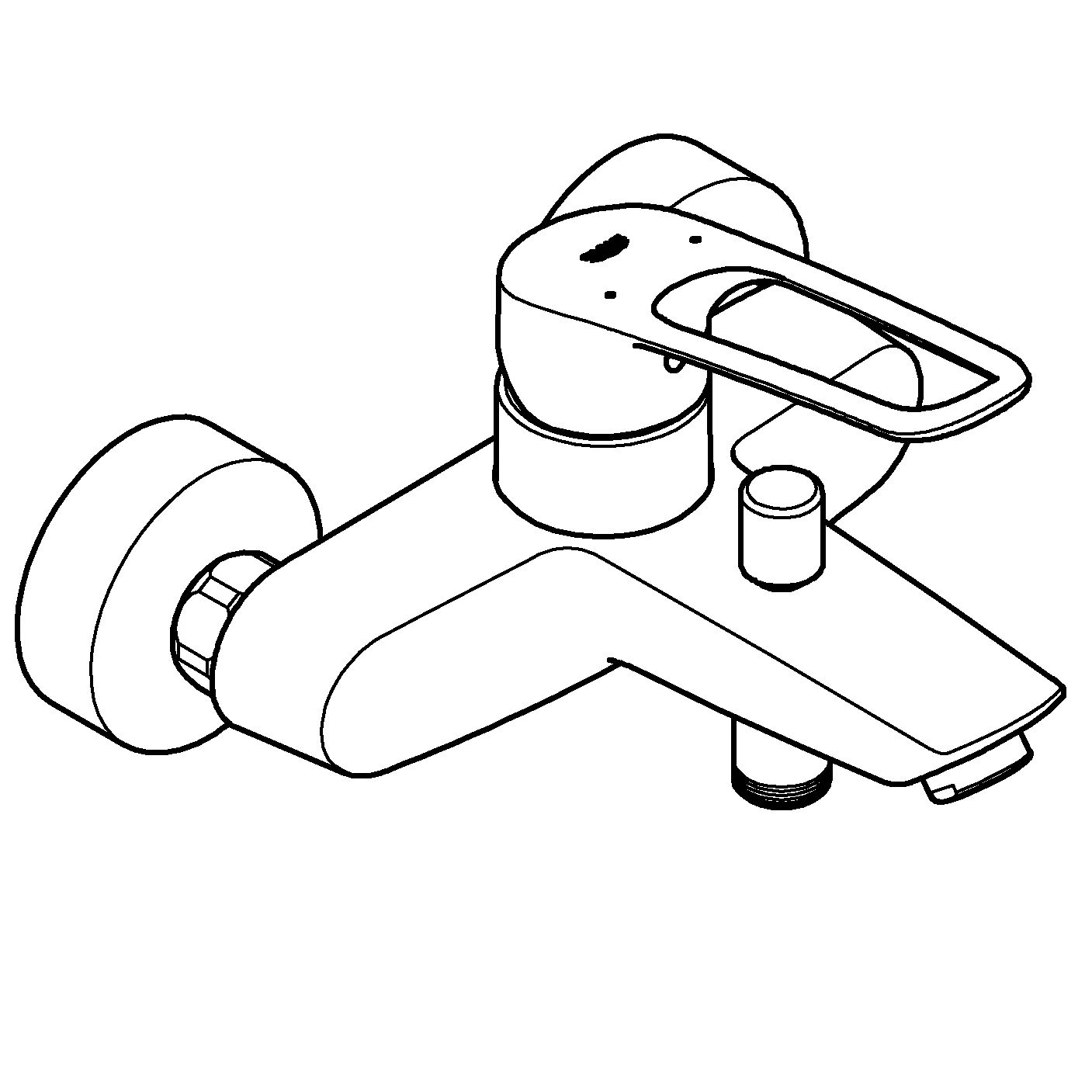 Einhand-Wannenbatterie Eurosmart, 25241_3, Wandmontage, offener Metall-Hebelgriff, Temperaturbegrenzer, S-Anschlüsse, eigensicher, chrom