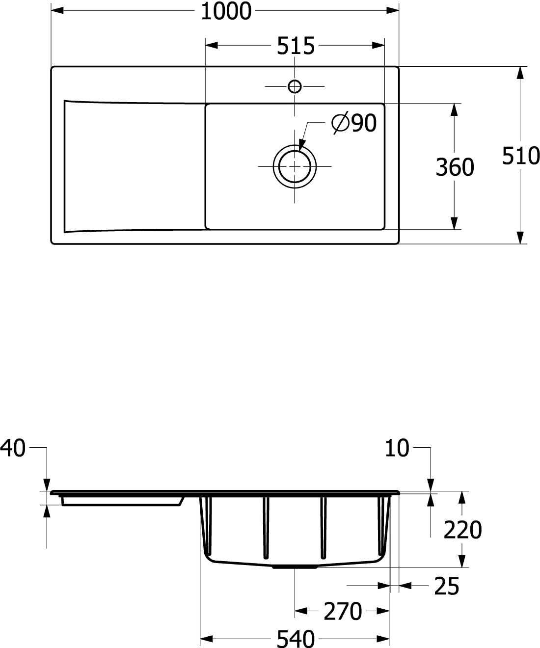 Villeroy & Boch Subway Style 60 336100, 1000x510mm, Einbauspüle, rechts Villeroy & Boch Subway Style 60 336100, 1000x510mm, Einbauspüle, rechts