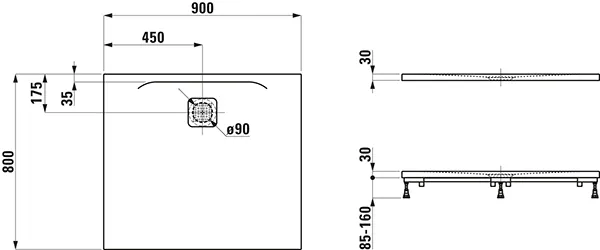Laufen Duschwanne „PRO“ 900 × 800 mm in Weiß