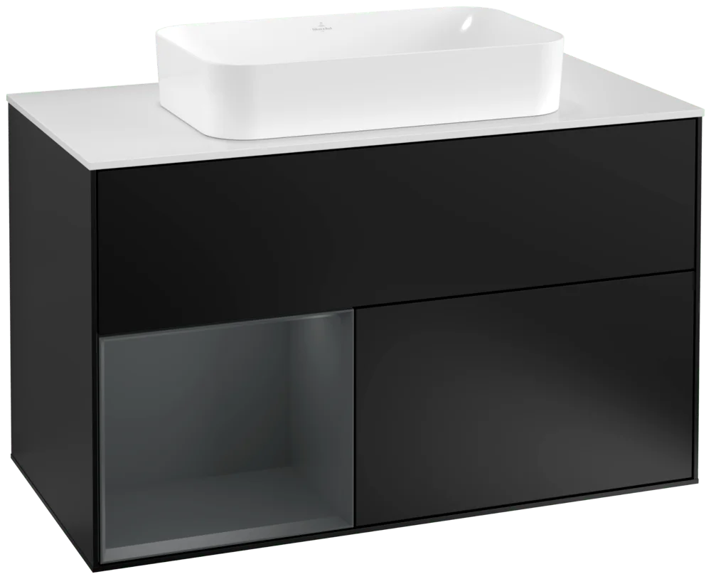 Villeroy & Boch Waschbeckenunterschrank Finion F24, 1000x603x501 mm, Black Matt Lacquer / Midnight Blue Matt Lacquer, mit Beleuchtung und Push-to-open Funktion Villeroy & Boch Waschbeckenunterschrank Finion F24, 1000x603x501 mm, Black Matt Lacquer / Midnight Blue Matt Lacquer, mit Beleuchtung und Push-to-open Funktion