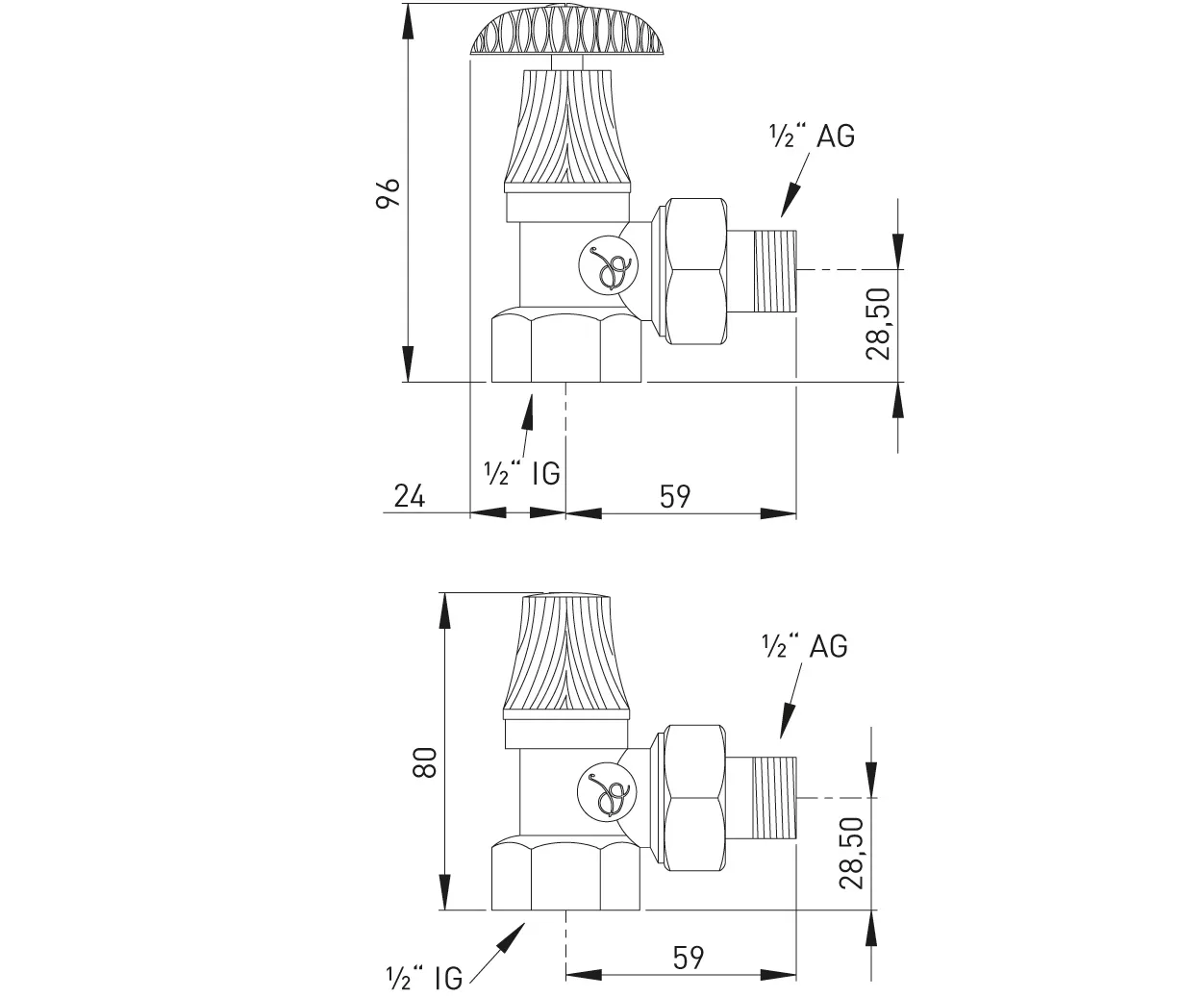 ASW HG-TEC Zubehör Heizung Retroventil mit Rundkopf ½" Set Dunkel ASW HG-TEC Zubehör Heizung Retroventil mit Rundkopf ½" Set Dunkel