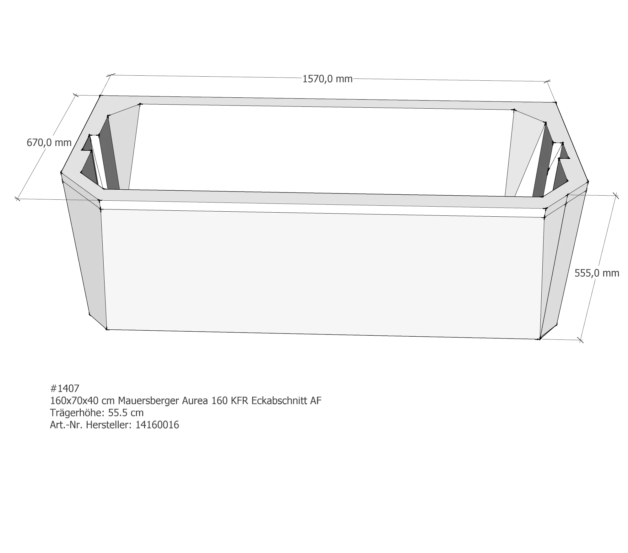 Badewannenträger für Mauersberger Aurea 160 KFR 160 × 70 × 40 cm