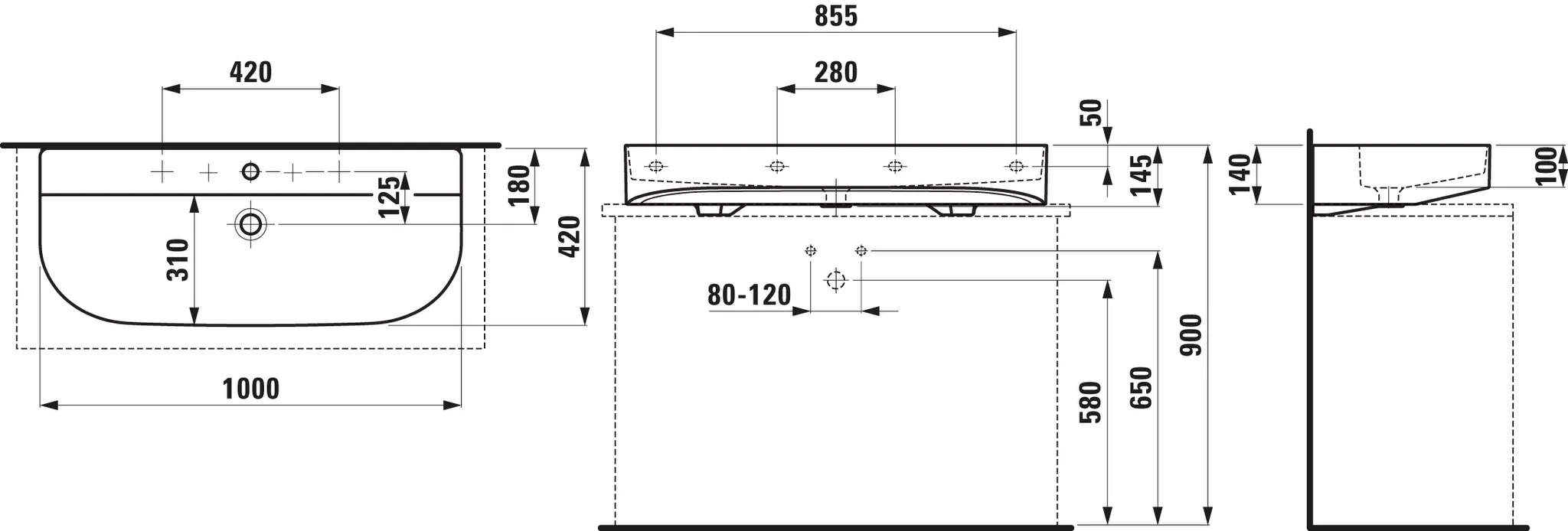 Aufsatzwaschtisch SONAR 420x1000x145 1 Hahnloch mit Überlauf weiß Aufsatzwaschtisch SONAR 420x1000x145 1 Hahnloch mit Überlauf weiß