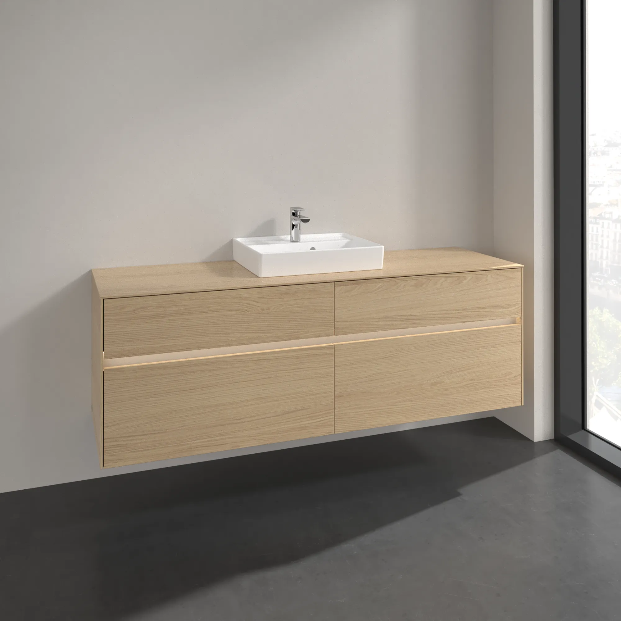 Villeroy & Boch Waschtischunterschrank „Collaro“ 1600 × 548 × 500 mm Nordic Oak, mit Beleuchtung, für Becken mittig