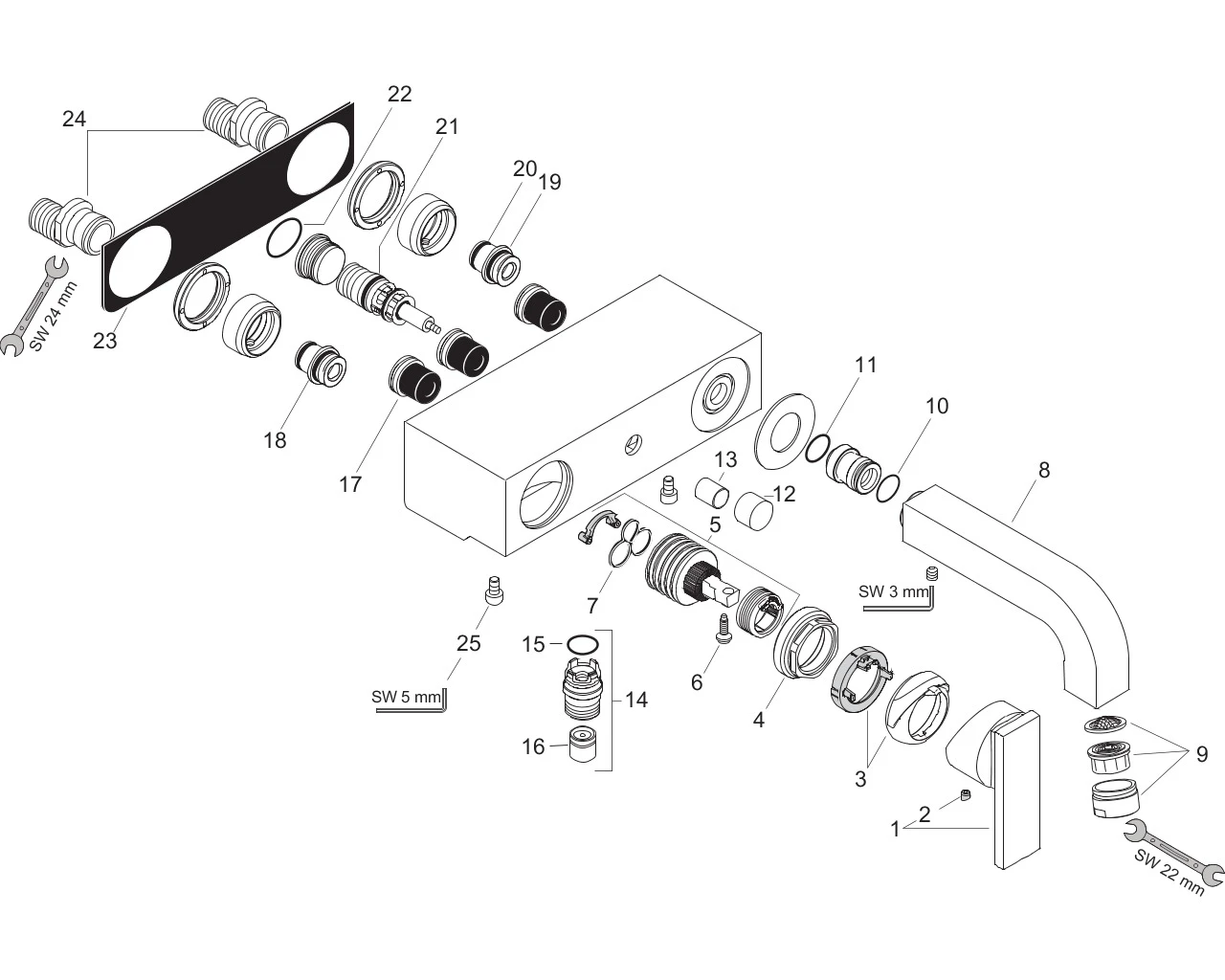 Wannenmischer Axor Citterio Aufputz DN15 chrom