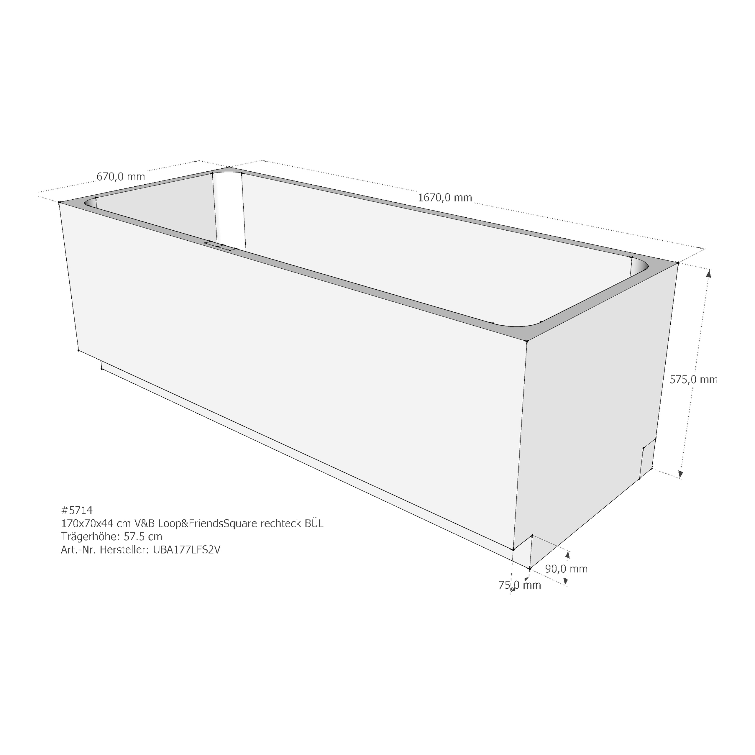 Badewannenträger für Villeroy & Boch Loop&amp;Friends Square 170 × 70 × 44 cm