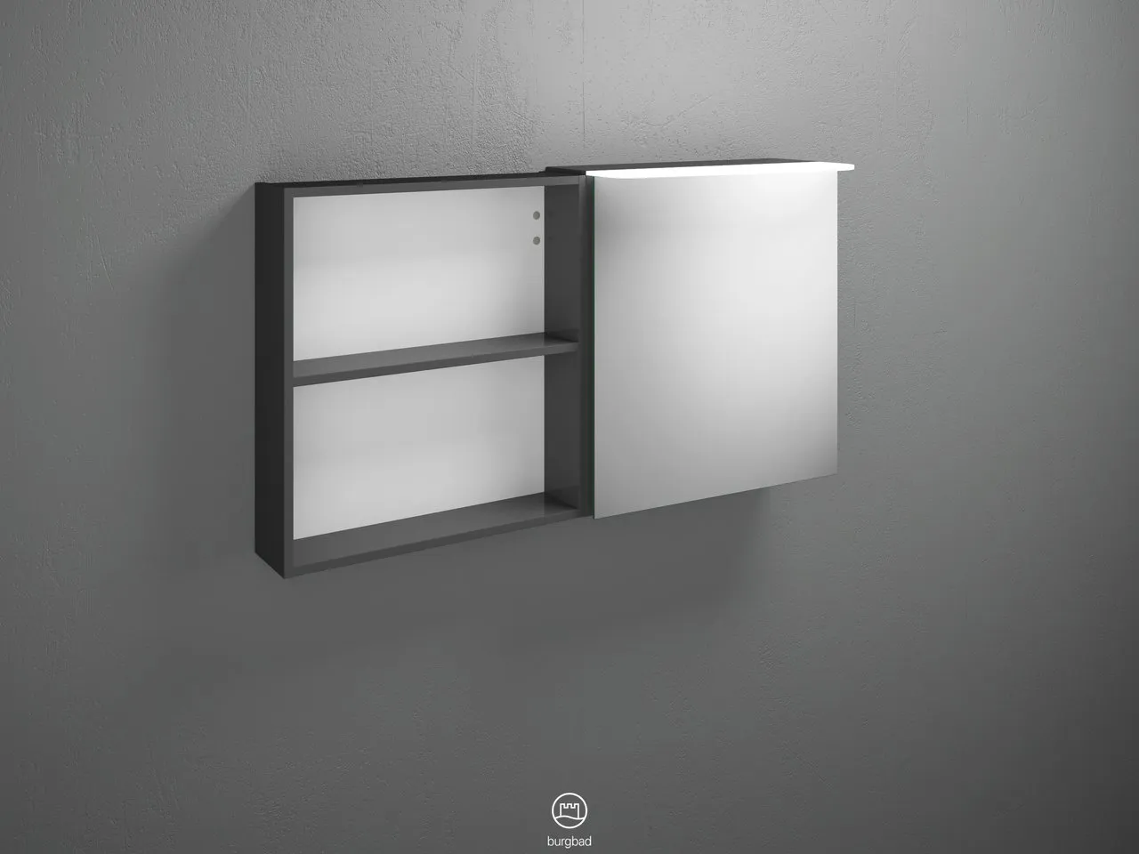 Burgbad Spiegelschrank Badu SFTW120, 310x1200x665 mm, beidseitig verspiegelt, LED-Aufsatzleuchte 4200 K, Schalter-Steckdosenelement Burgbad Spiegelschrank Badu SFTW120, 310x1200x665 mm, beidseitig verspiegelt, LED-Aufsatzleuchte 4200 K, Schalter-Steckdosenelement