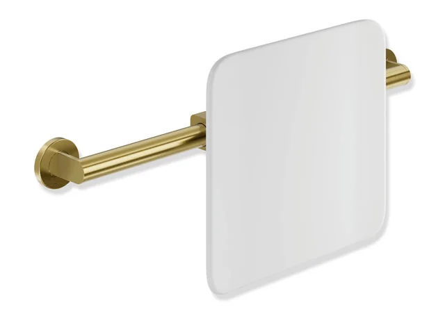 HEWI Rückensupport System 900, PVD-beschichtet, weiß, Tiefe 150 mm, Achsmaß 582–682 mm verstellbar, Wandmontage, Farbe VT (Gold gebürstet)