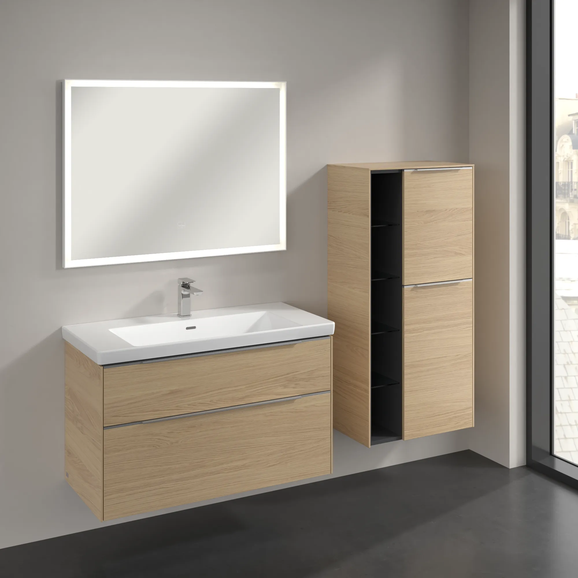Villeroy & Boch Subway 3.0 Mittelschrank, eckig, Nordic Oak, 1200x574x346 mm, 2 Türen, SoftClosing