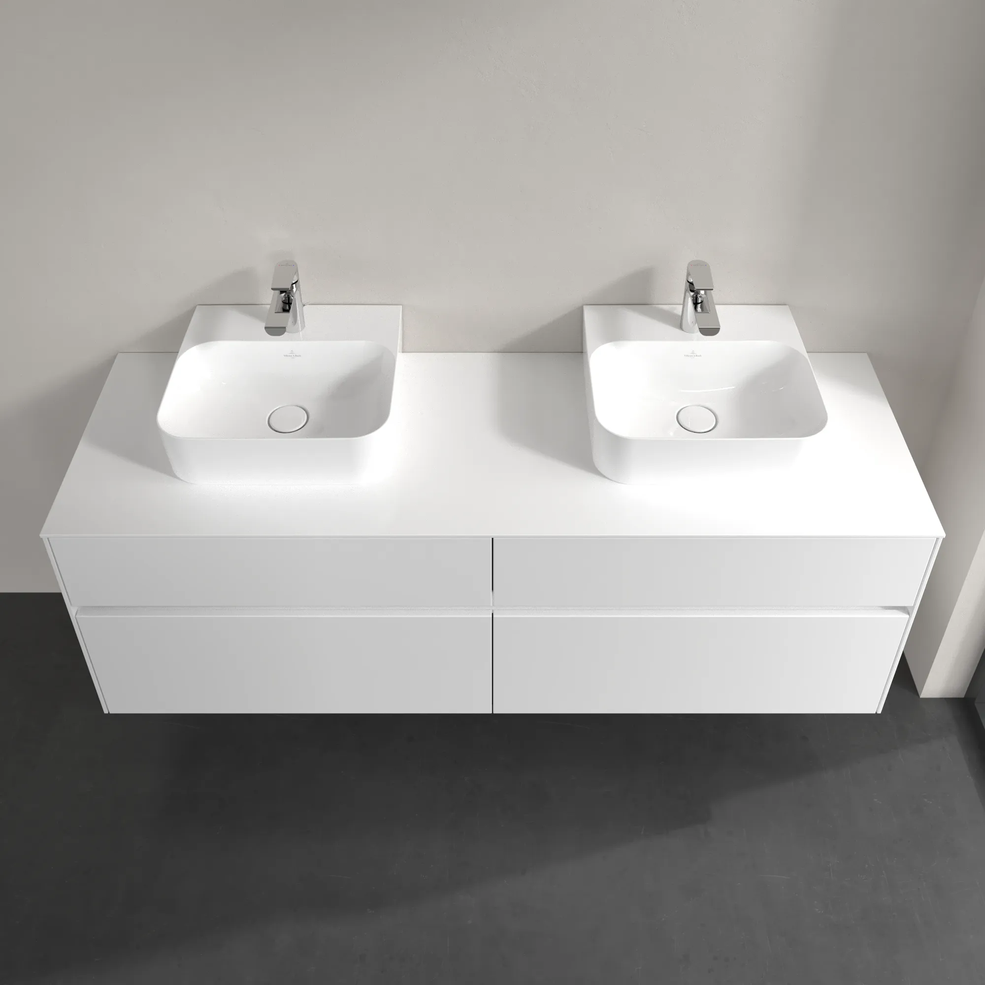 Villeroy & Boch Waschtischunterschrank „Collaro“ 1600 × 548 × 500 mm Glossy White, ohne Beleuchtung, für links und rechts