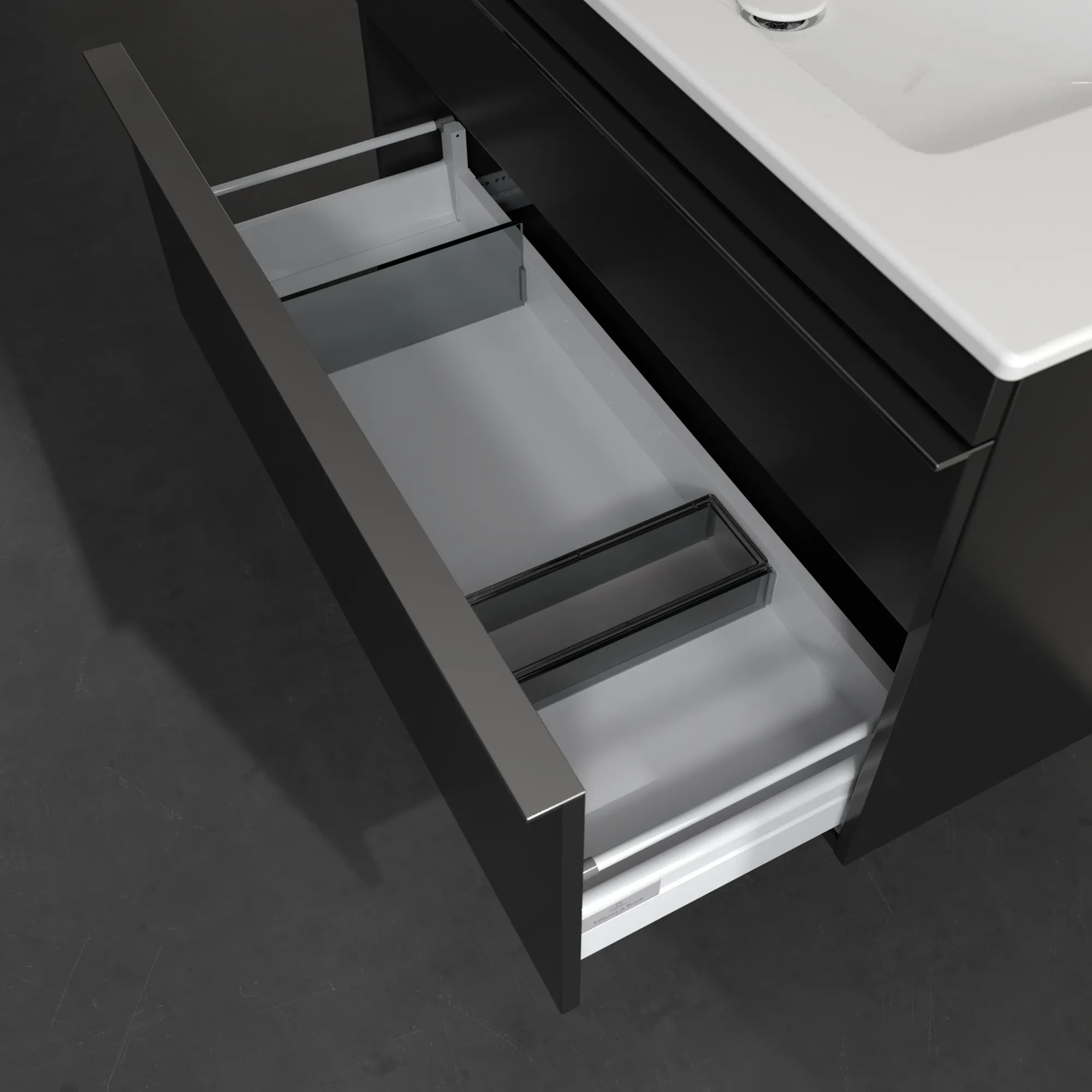 Villeroy & Boch Waschtischunterschrank „Venticello“ für Schrankwaschtisch 95,3 × 59 × 50,2 × 50,2 cm Volcano Black, mittig