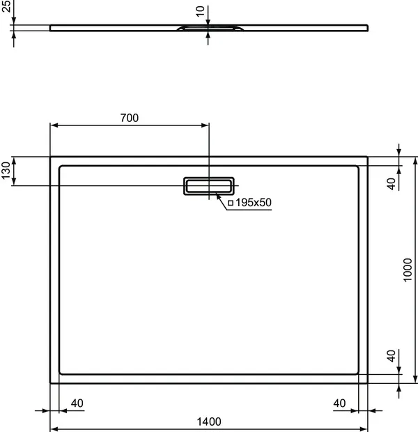 Ideal Standard Duschwanne „UltraFlatNew“ 100 × 140 cm in Seidenweiß