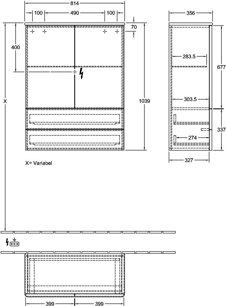 Villeroy & Boch Highboard „Antao“ 81,4 × 103,9 × 35,6 cm ohne Beleuchtung