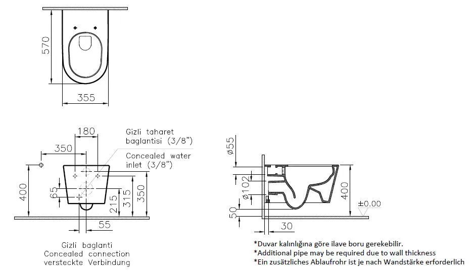 VitrA Options Nest Tiefspüler-Wand-WC Flush Bidetfunktion Weiß