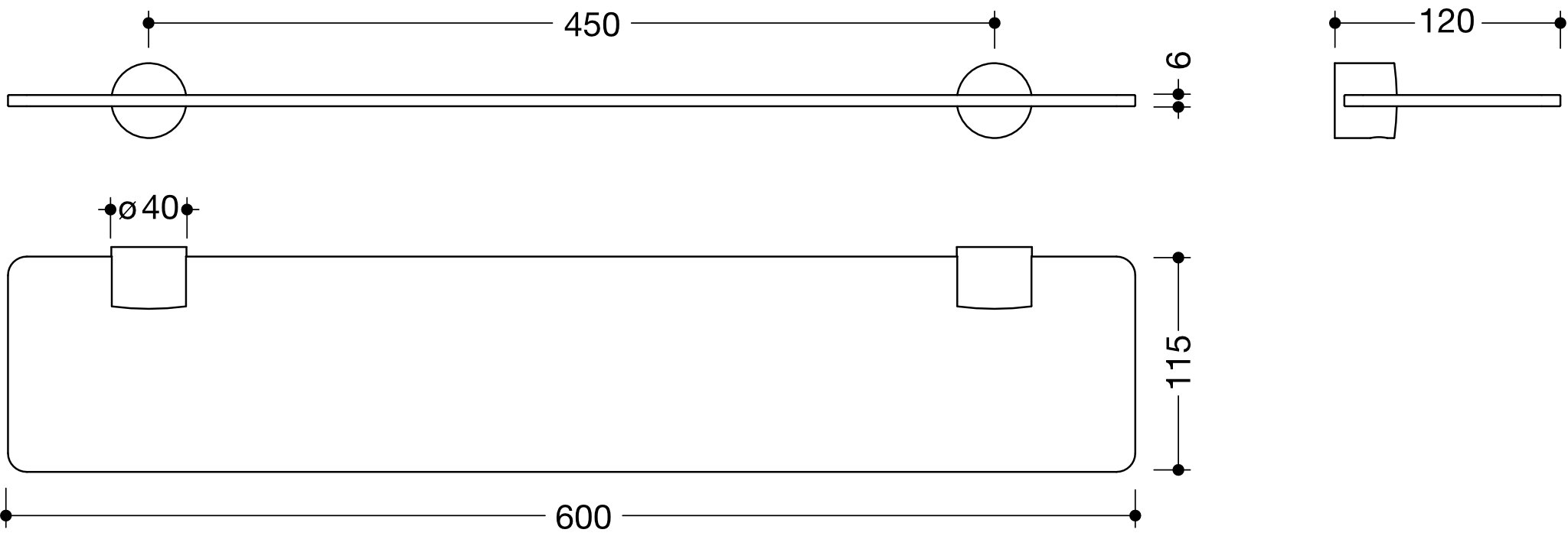 HEWI Ablage „System 815“ 60 × 4 × 12 cm