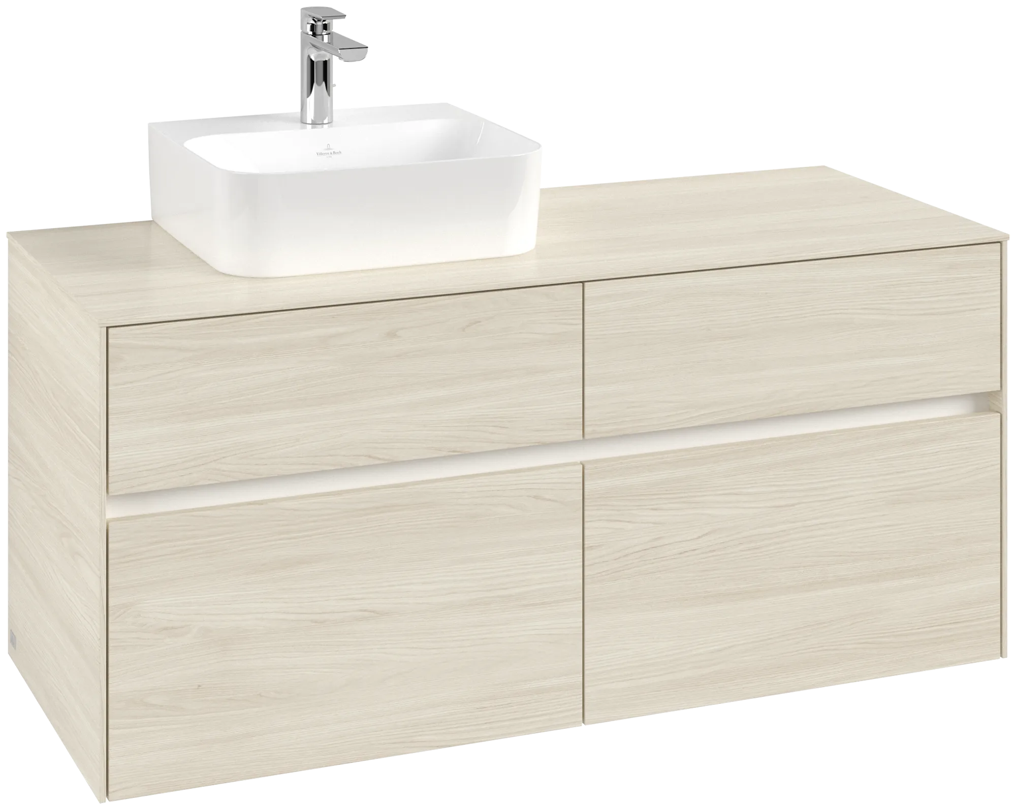 Villeroy & Boch Waschtischunterschrank „Collaro“ 1200 × 548 × 500 mm White Oak, mit Beleuchtung, für Becken links Villeroy & Boch Waschtischunterschrank „Collaro“ 1200 × 548 × 500 mm White Oak, mit Beleuchtung, für Becken links