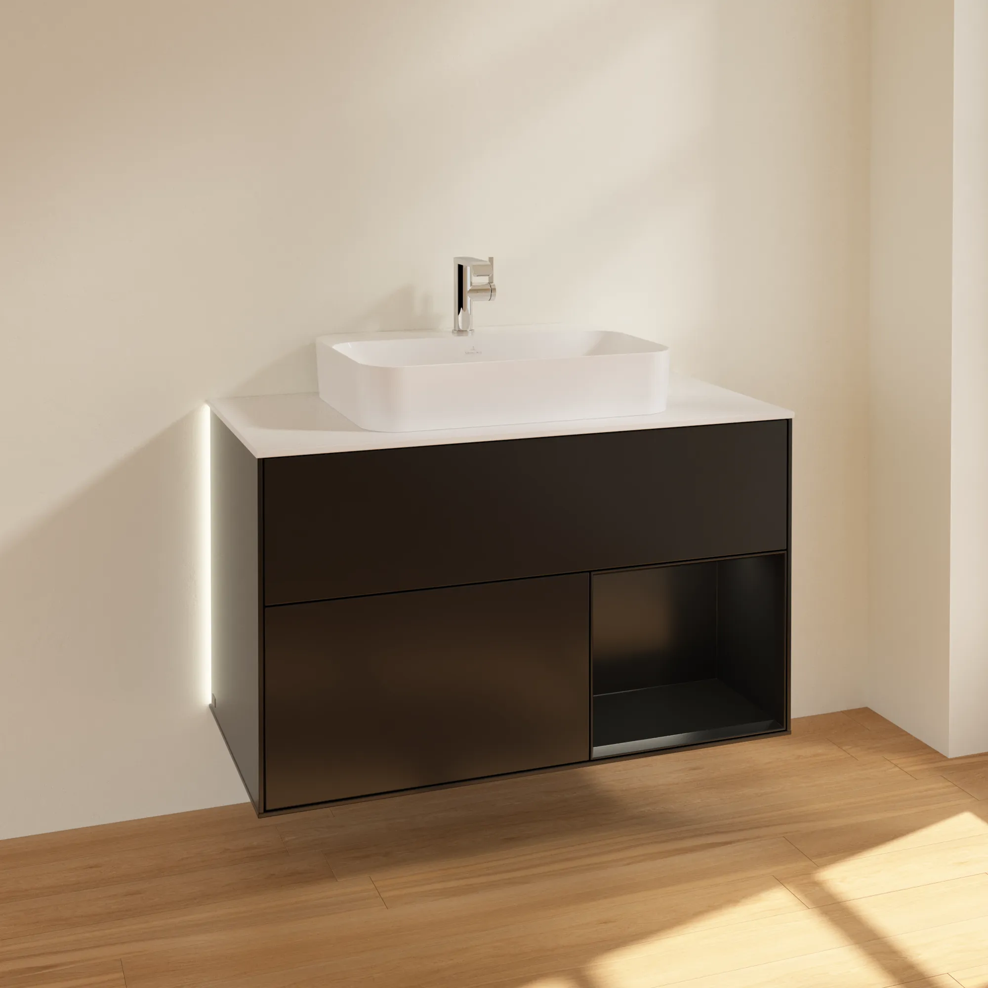 Villeroy & Boch Waschtischunterschrank „Finion“ für Schrankwaschtisch 1000 × 603 × 501 mm Black Matt Lacquer, für Becken mittig Villeroy & Boch Waschtischunterschrank „Finion“ für Schrankwaschtisch 1000 × 603 × 501 mm Black Matt Lacquer, für Becken mittig