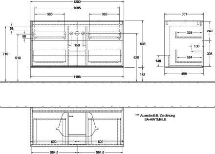 Villeroy & Boch Waschtischunterschrank „Finion“ für Schrankwaschtisch 120 × 60,3 × 50,1 cm 4 Schubladen, für Waschtischposition mittig