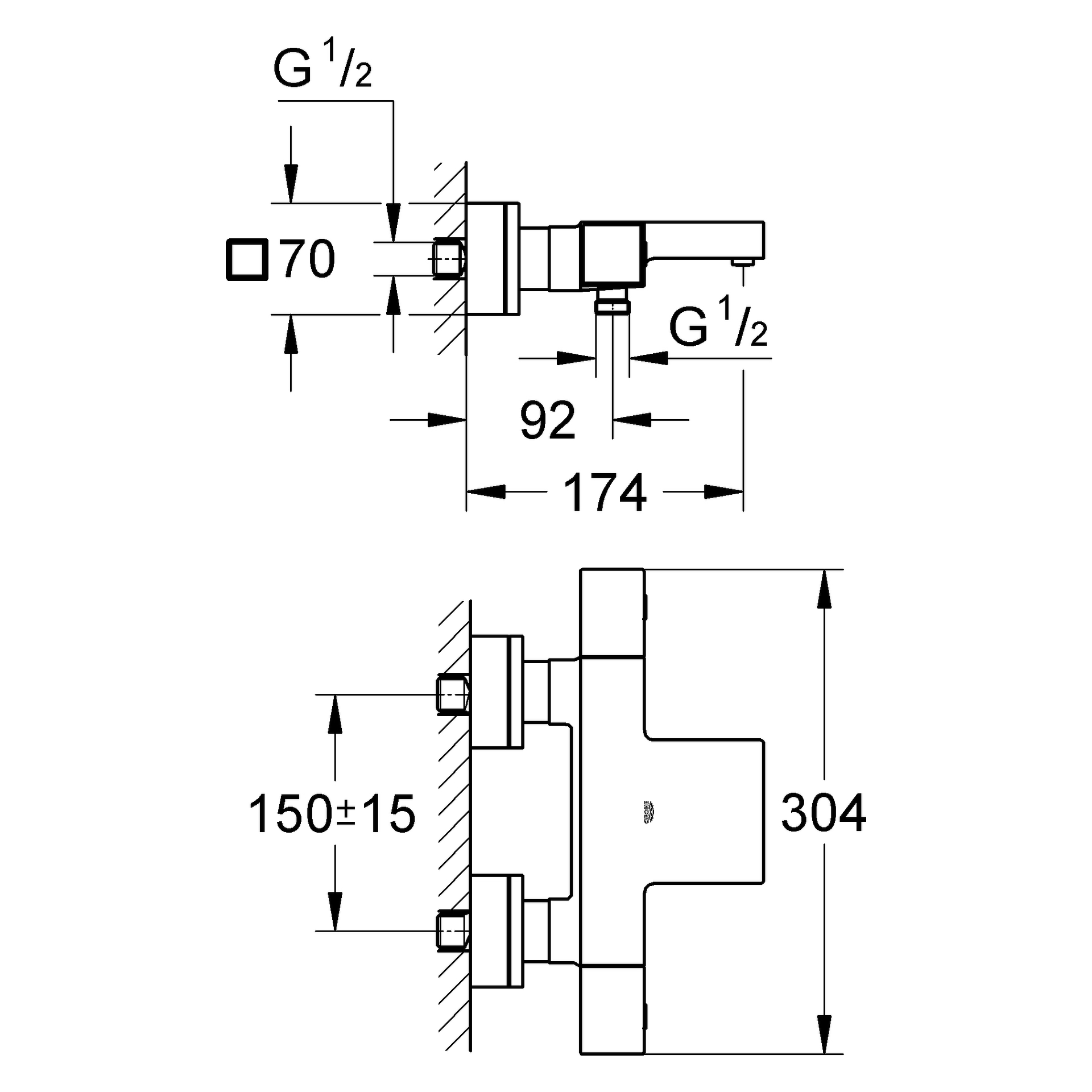Thermostat-Wannenbatterie Grohtherm Cube 34497, Wandmontage, eigensicher, chrom