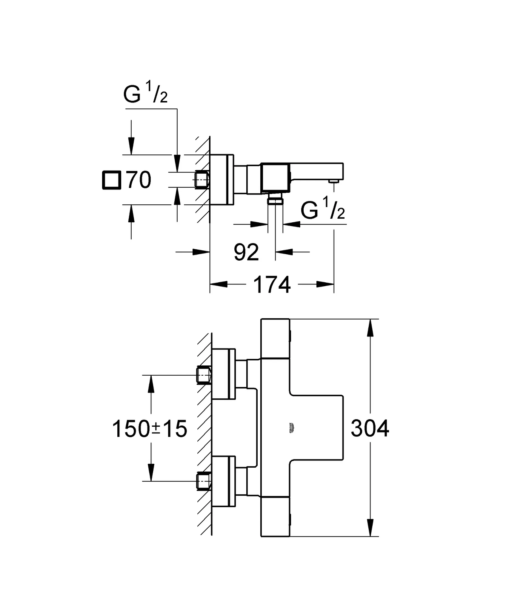 Thermostat-Wannenbatterie Grohtherm Cube 34497, Wandmontage, eigensicher, chrom Thermostat-Wannenbatterie Grohtherm Cube 34497, Wandmontage, eigensicher, chrom