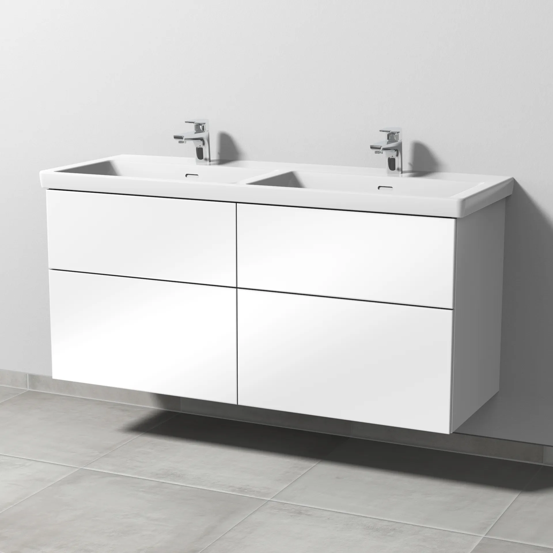 Sanipa Waschtischunterschrank „3way“ 1255 × 588 × 462 mm in Weiß (glanz), Becken links und rechts