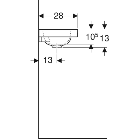 Wandwaschtisch mit Ablagefläche „iCon Light“, rechteckig, Hahnlochposition links, Ablagefläche links, mittig 38 × 28 cm in weiß alpin mit KeraTect®