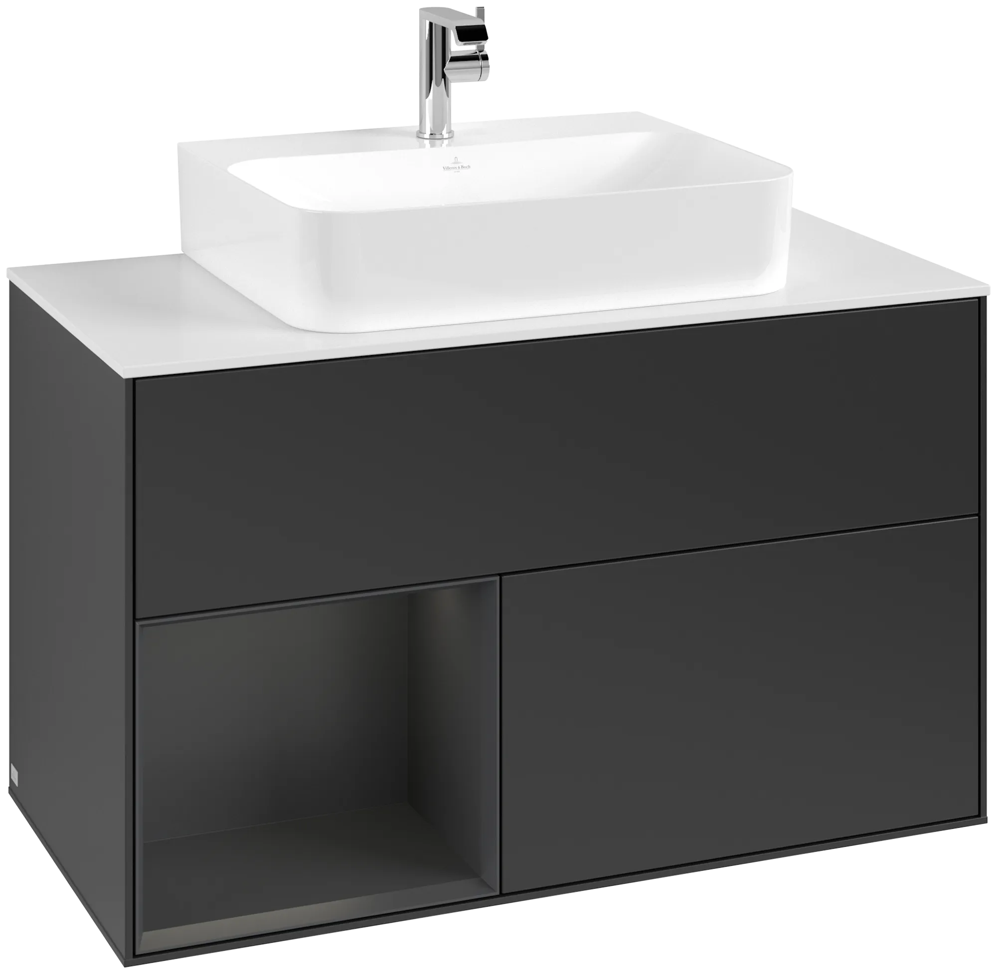 Villeroy & Boch Waschtischunterschrank „Finion“ für Schrankwaschtisch 1000 × 603 × 501 mm Black Matt Lacquer, für Becken mittig Villeroy & Boch Waschtischunterschrank „Finion“ für Schrankwaschtisch 1000 × 603 × 501 mm Black Matt Lacquer, für Becken mittig