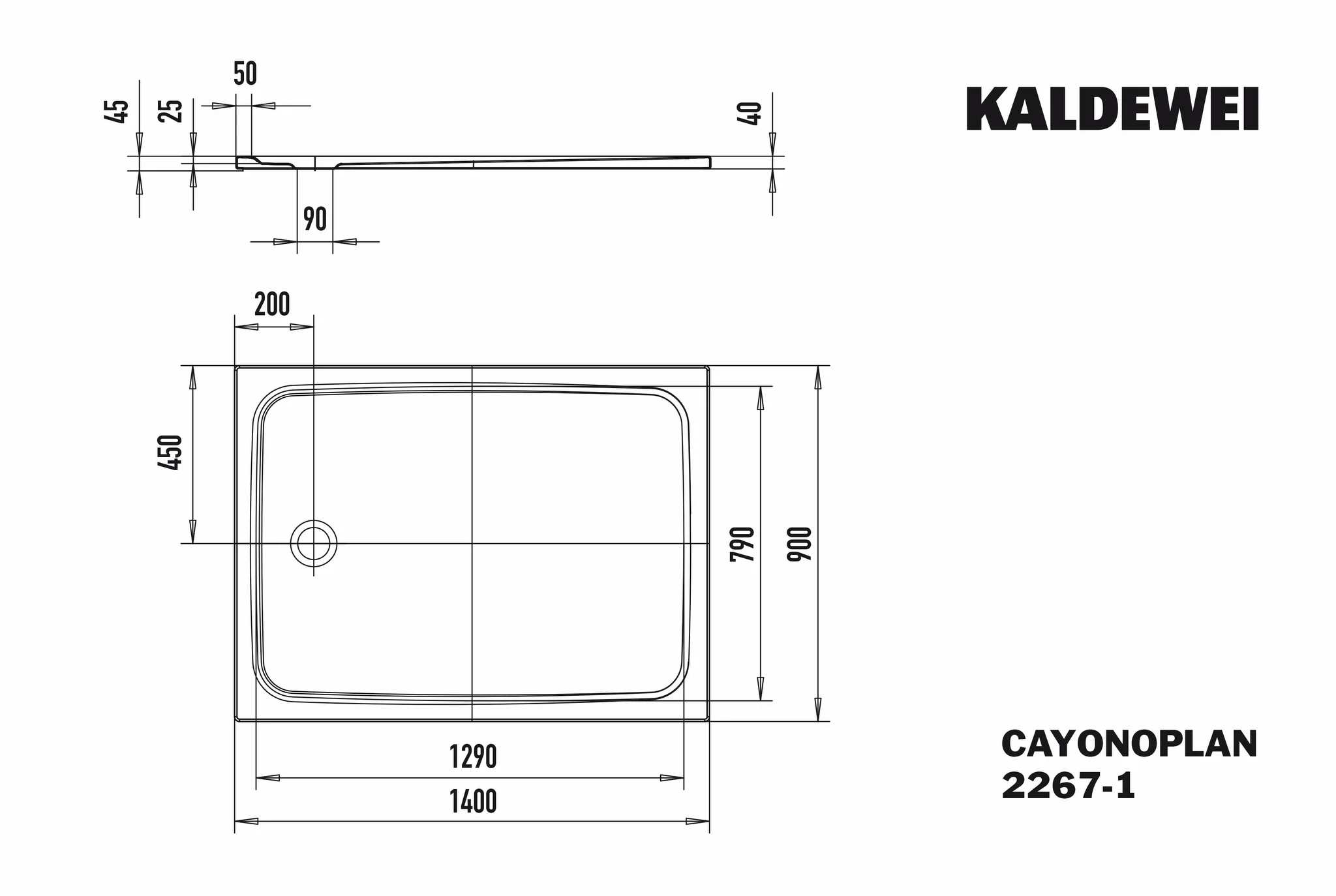 Kaldewei CAYONOPLAN Duschfläche, 900x1400 mm, manhattan, bodeneben, seitlicher Ablauf