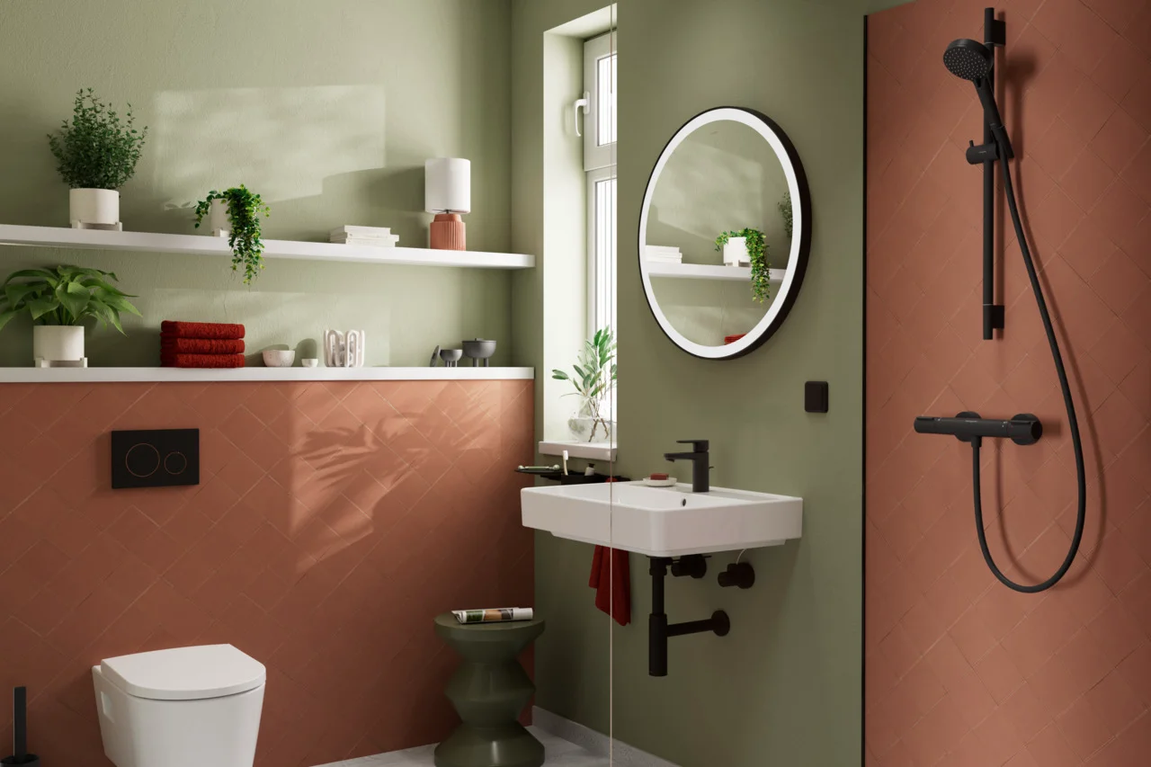 Hansgrohe Xarita Lite S Spiegel mit runder LED-Beleuchtung, mattschwarz, Maße 700 x 700 x 30 mm