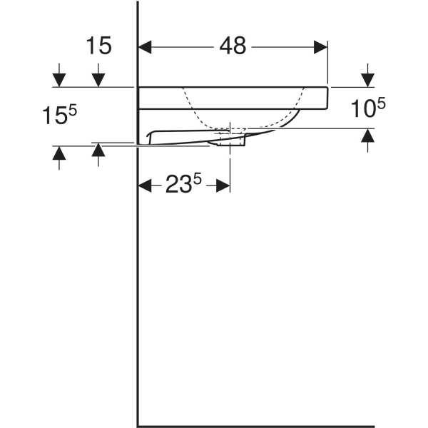 Wandwaschtisch „iCon Light“, rechteckig, mittig 90 × 48 cm