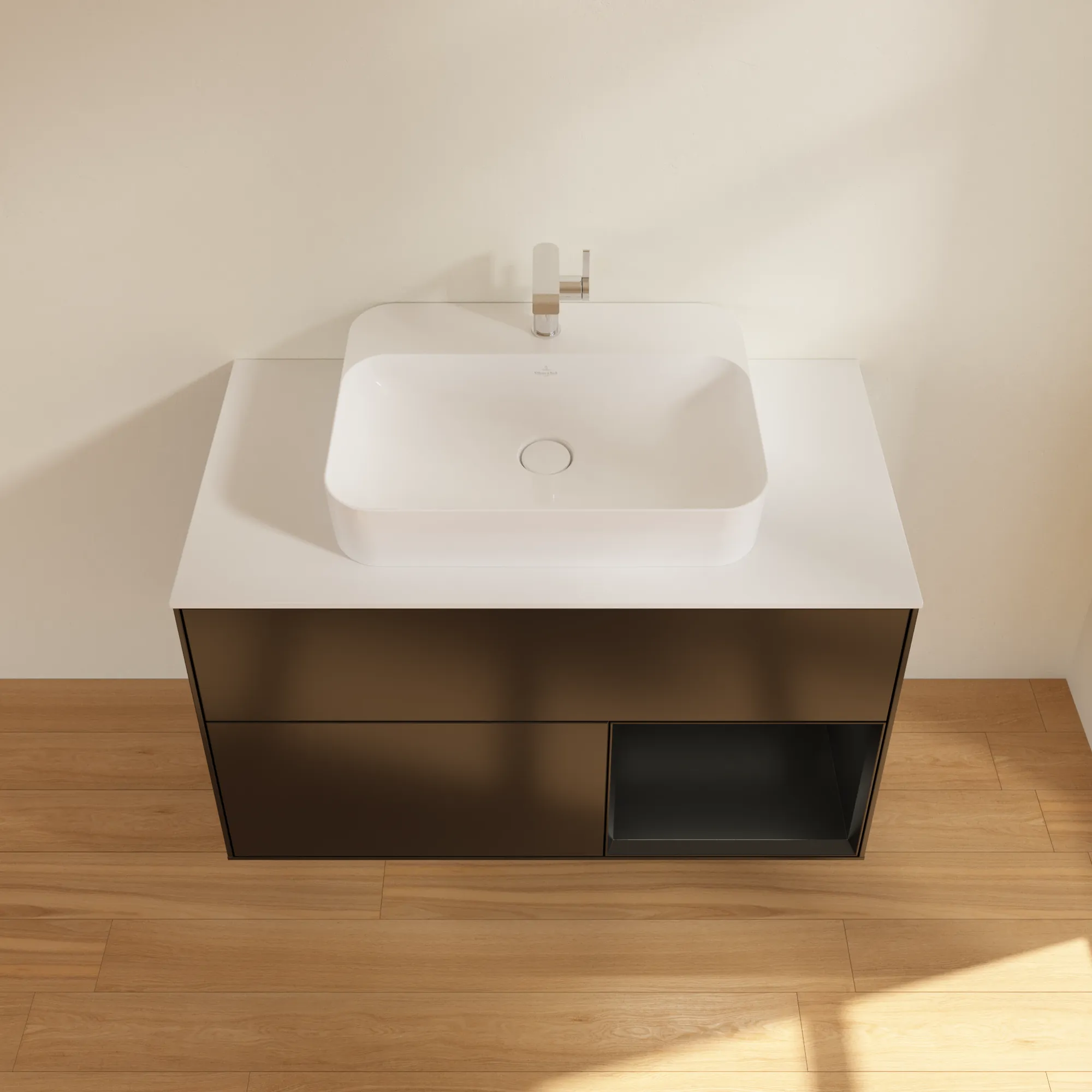 Villeroy & Boch Waschtischunterschrank „Finion“ für Schrankwaschtisch 1000 × 603 × 501 mm Black Matt Lacquer, für Becken mittig Villeroy & Boch Waschtischunterschrank „Finion“ für Schrankwaschtisch 1000 × 603 × 501 mm Black Matt Lacquer, für Becken mittig