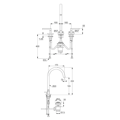 Kludi NOVA FONTE Waschtischarmatur, Puristic Dreilochmontage chrom