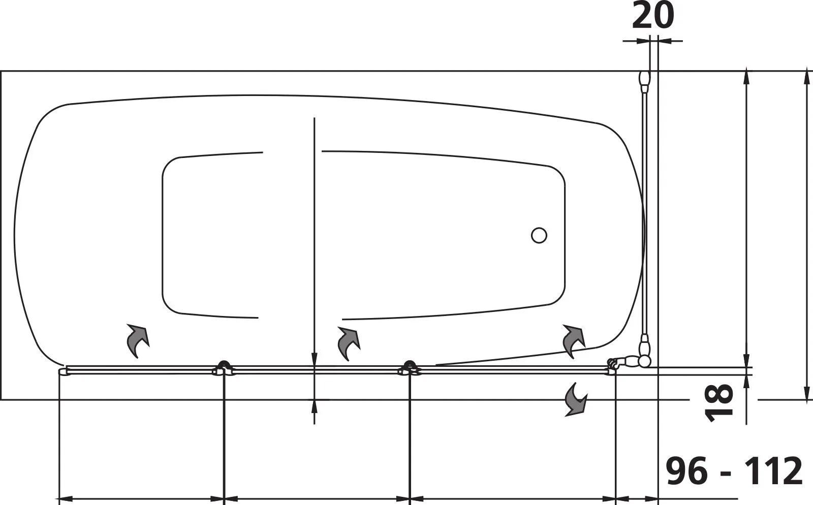 Kermi Seitenwand „VARIO 2000“ Glas Kerolan Perl, Profile Silber Mattglanz, BV: 785 - 810 mm WE: 785 - 810 mm H: 1400 mm