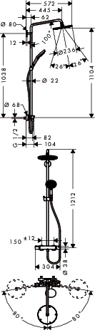 Showerpipe Raindance Select EcoSmart chr.Kopfbrause Raindance Air 1jet 240mm