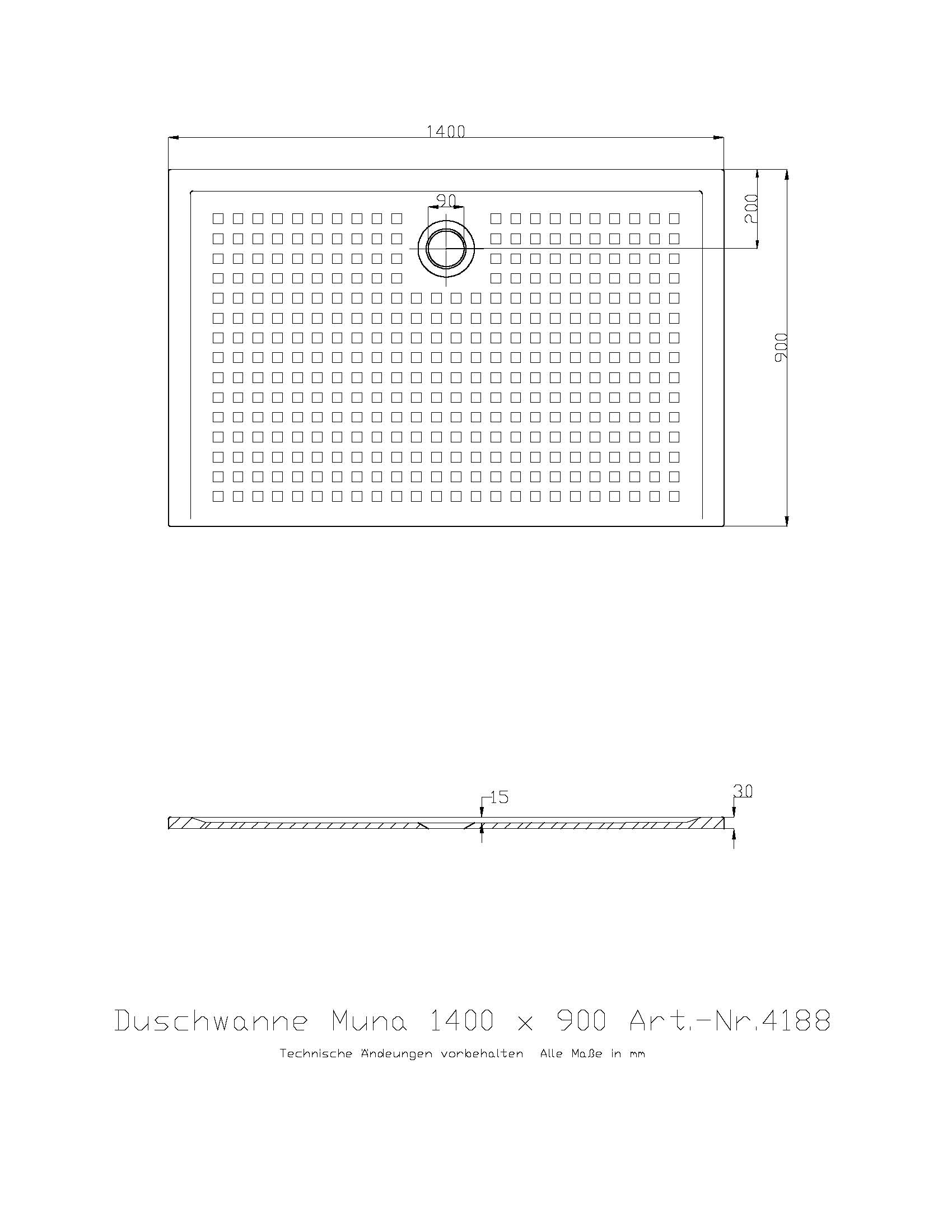 Duschwanne „Muna“ Rechteck 140 × 90 cm in Weiß