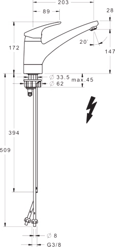 Hansa Einhand-Küchenarmatur Niederdruck „Mix“ Ausladung 203 mm in chrom Hansa Einhand-Küchenarmatur Niederdruck „Mix“ Ausladung 203 mm in chrom
