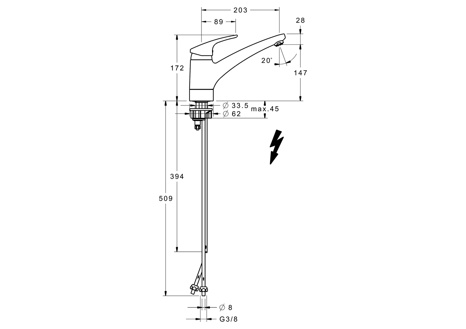 HansaMIX Einhebelmischer Küchenarmatur HansaMIX 0112 Kupferrohr Ausladung 203 mm DN15 Chrom HansaMIX Einhebelmischer Küchenarmatur HansaMIX 0112 Kupferrohr Ausladung 203 mm DN15 Chrom