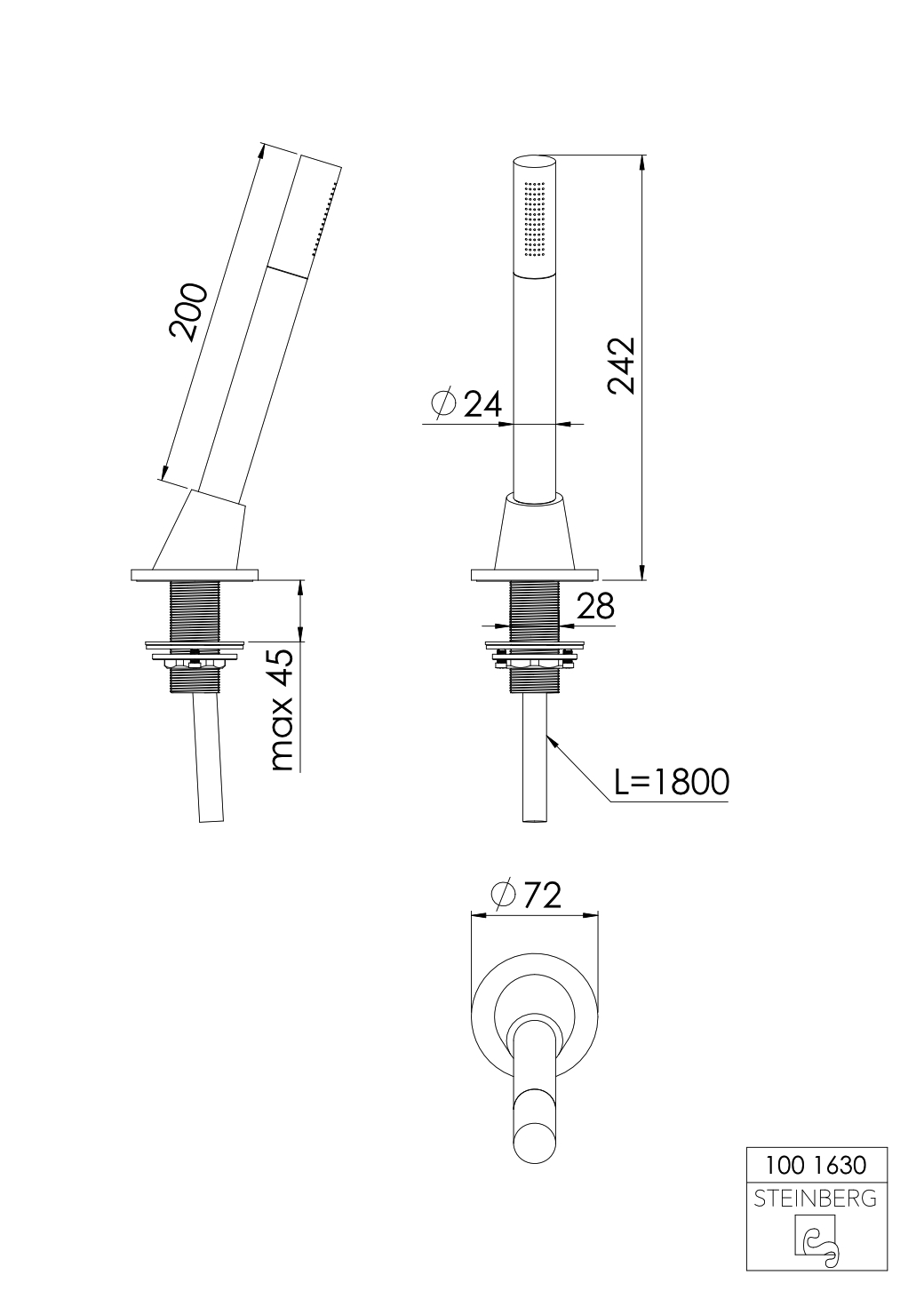 Serie 100 Schlauchdurchführung für Wannenrand mit Stabhandbrause Serie 100 Schlauchdurchführung für Wannenrand mit Stabhandbrause