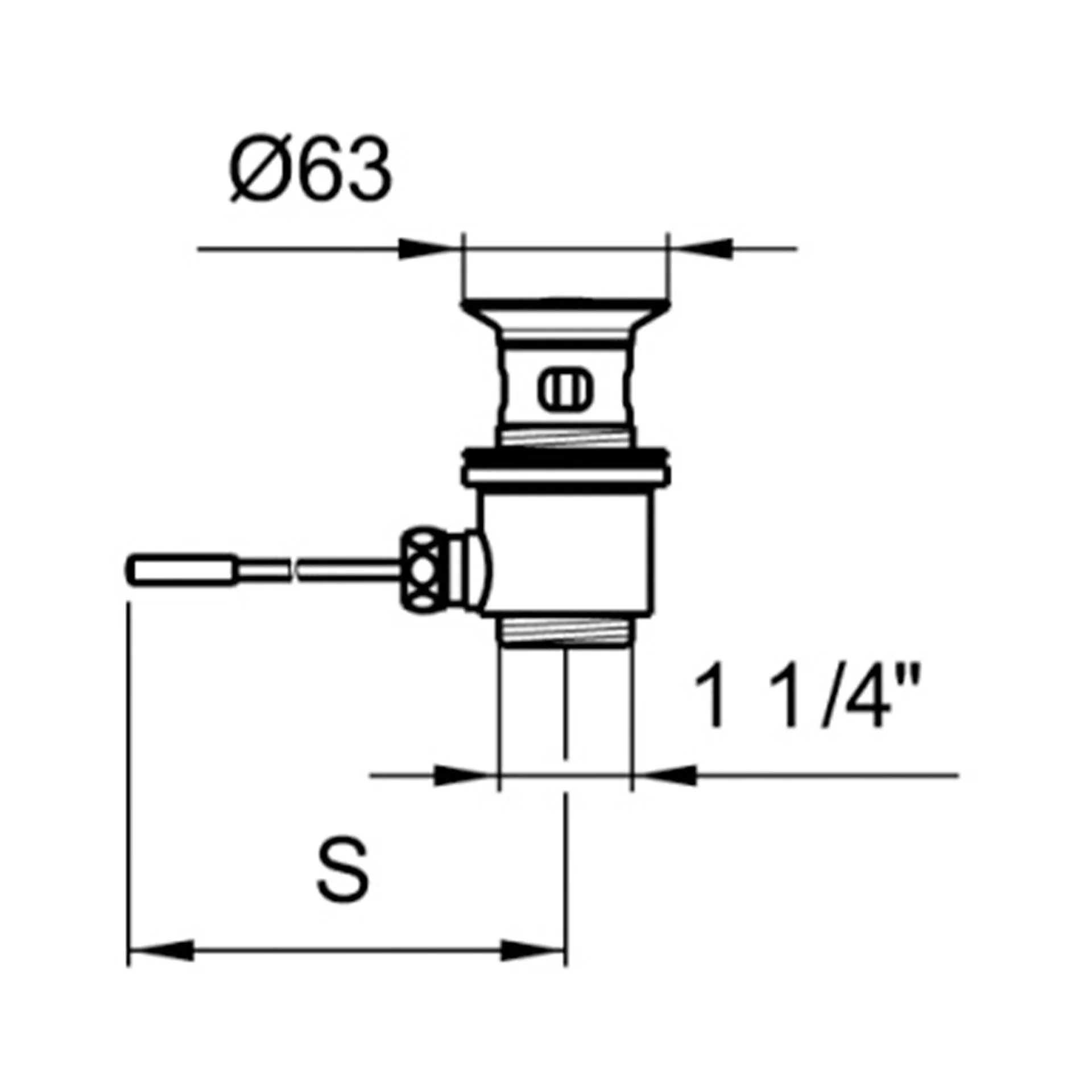 Ablaufventil 63 mm x1.1/4″, mit216 mm Stange Ablaufventil 63 mm x1.1/4″, mit216 mm Stange