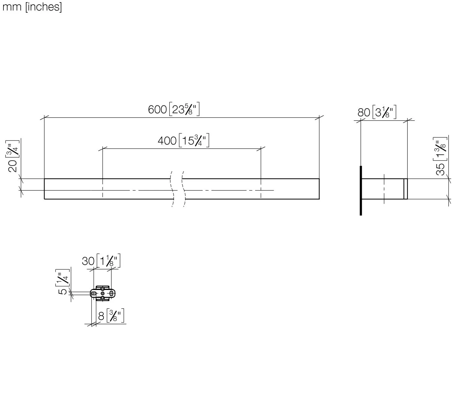Dornbracht Badetuchhalter SERIENSPEZIFISCH Dark Brass gebürstet, Stichmaß 400 mm, Breite 600 mm, Höhe 35 mm, Ausladung 80 mm