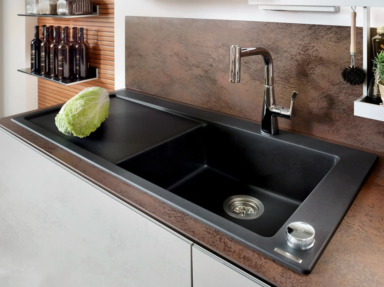 Hansgrohe Einbauspüle S51 Serie, Graphitschwarz, 1030 x 490 mm, 1 Hauptbecken mit Abtropffläche, Beckentiefe 190 mm