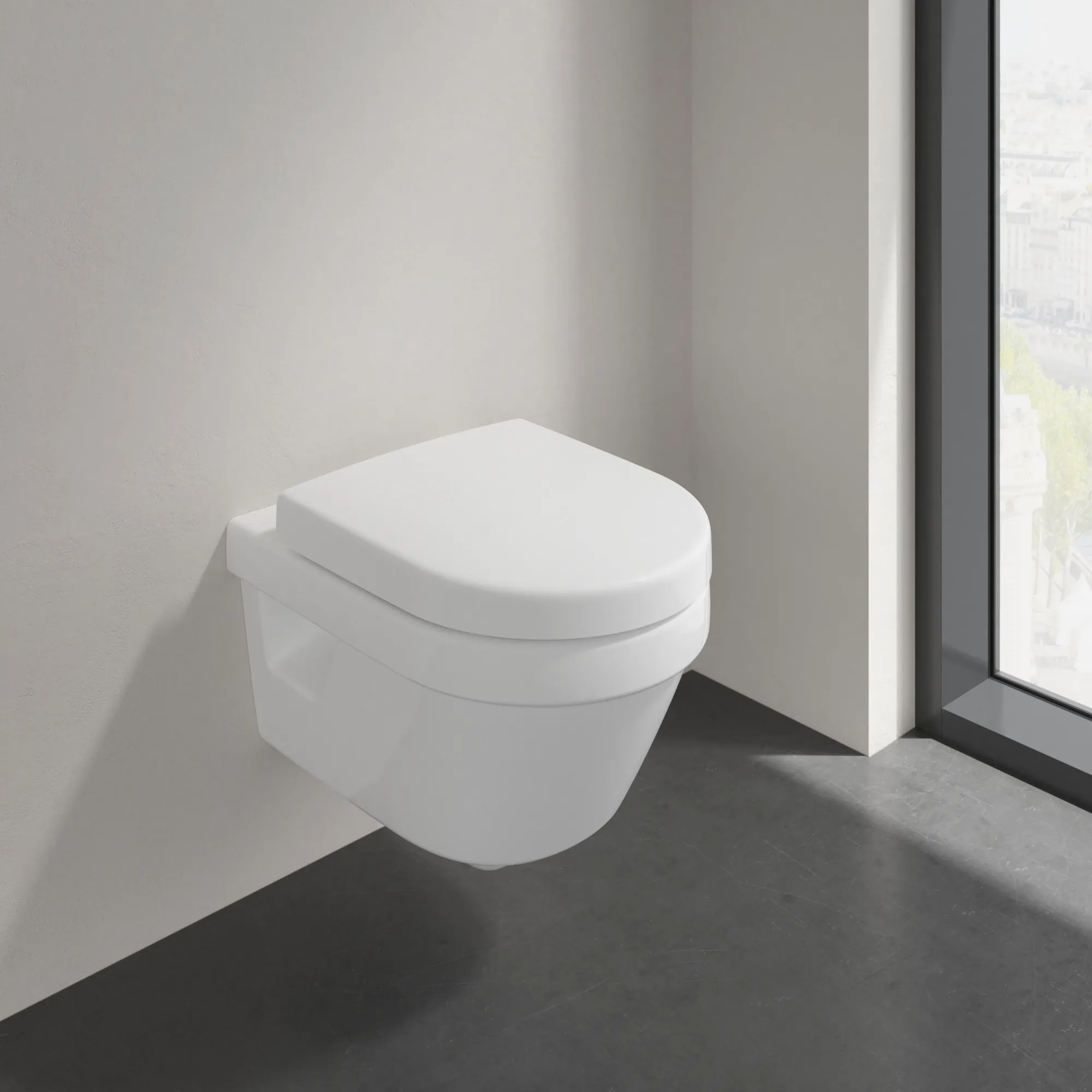 Villeroy & Boch Architectura Tiefspül-WC Compact spülrandlos 350x480mm Oval wandhängend Weiß Alpin AntiBac CeramicPlus Villeroy & Boch Architectura Tiefspül-WC Compact spülrandlos 350x480mm Oval wandhängend Weiß Alpin AntiBac CeramicPlus