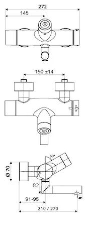 Aufputz-Waschtisch-Armatur VITUS VW-C-T, Mischwasser, Thermostat, Elektronisch, 2 RFV, Batteriefach, Thermische Desinfektion, 2x DN 15 G 1/2 AG, Ausladung bis Mitte Strahlregler: 210 mm, chrom