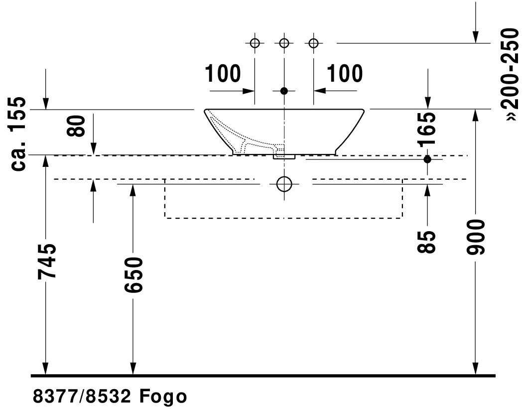 Aufsatzbecken Bacino 550 mm rechteckig, mit ÜL, ohne HLB, weiß