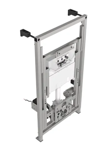 HEWI Höhenverstellung S 50 - Elektrisch höhenverstellbares WC-Vorwandelement mit manueller Betätigungsplatte, stufenlos verstellbar (425-575 mm), Bodenablauf, Abmessungen: B 726 mm, H 1355-1505 mm, T 210-240 mm